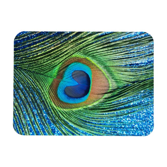 Íman Do pavão da pena vida azul Glittery ainda (Horizontal)