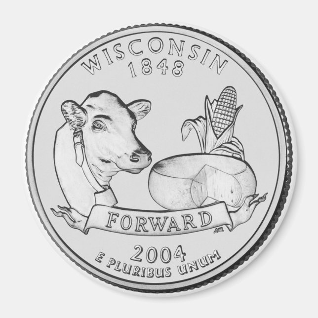 Íman do Quarter State Quarter de 2004 em Wisconsin (Frente)
