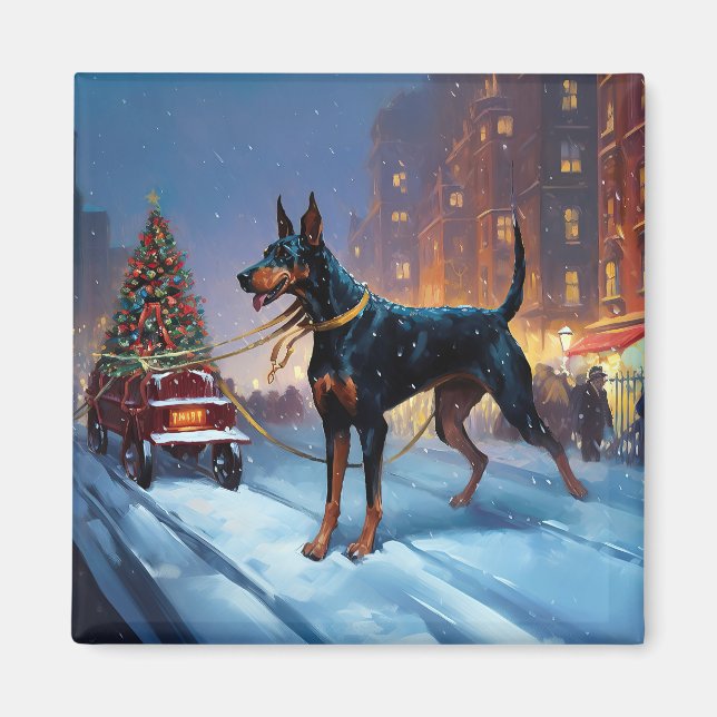 Íman Doberman Christmas Fesason Season (Frente)