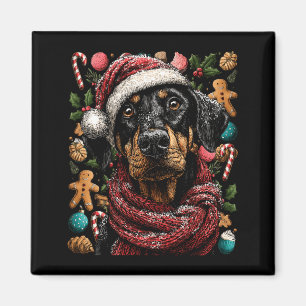 Íman Doberman Festivo Com Chapéu de Papai Noel Inverno