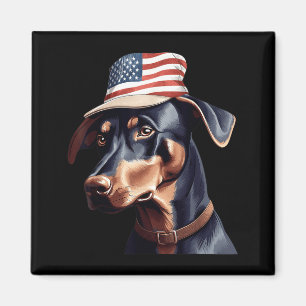 Íman Doberman Pinscher com a Bandeira dos EUA Dia da In