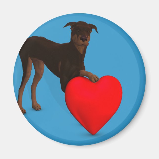 Íman Doberman Pinscher com Coração (Frente)