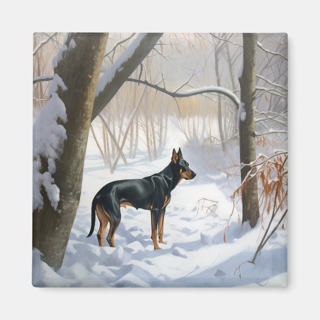 Íman Doberman Pinscher Deixe Nevar Natal (Frente)
