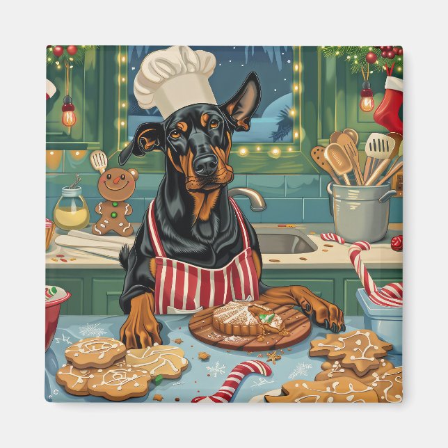 Íman Doberman Pinscher Holiday Baking Festivo Natal (Frente)