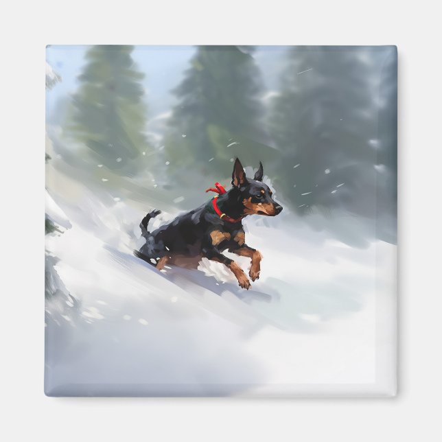 Íman Doberman Pinscher Natal neve inverno (Frente)