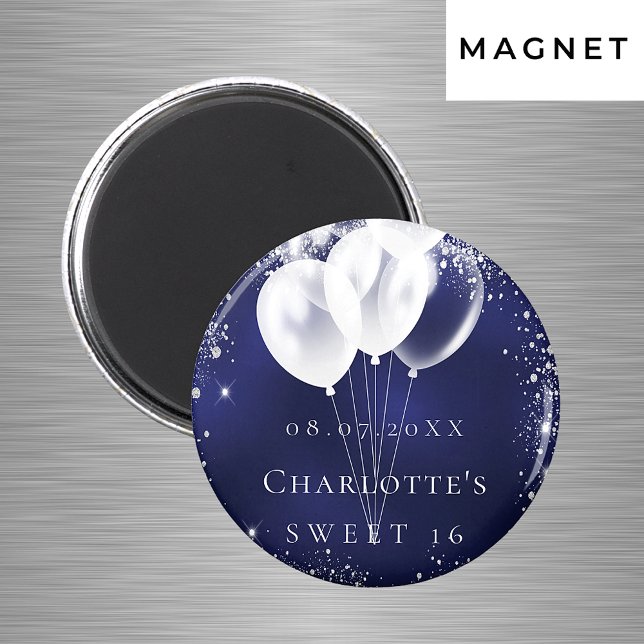 Íman Doce 16 balões azuis marinho prateados salvam a da (Criador carregado)