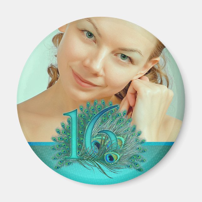 Íman Doce 16 modelo de penas de pavão elegante (Frente)