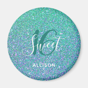 Íman Doce 16 Partidos Turquesa Blue Glitter Personaliza