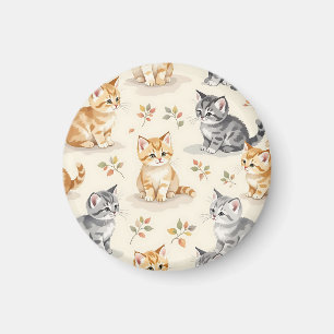 Íman Doce Ginger e Kitten Cinza Watercolor Sem Costura