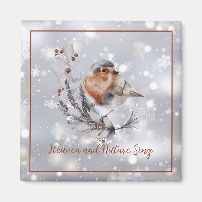 Íman Doce pássaro de inverno e costume de neve de Natal (Frente)