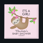 Íman Doce Sloth Girls Chá de fraldas Favor Magnet<br><div class="desc">Magneta doce para um chá de fraldas feminino com uma preguiça aguda pendurada em um galho de árvore colocada sobre um fundo cor-de-água rosa. Itens correspondentes disponíveis em nosso compro.</div>