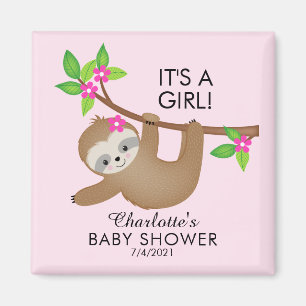 Íman Doce Sloth Girls Chá de fraldas Favor Magnet