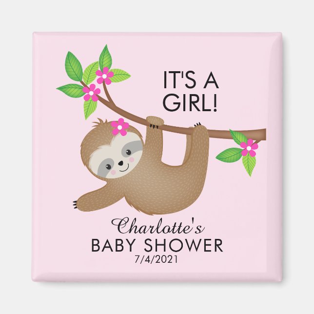 Íman Doce Sloth Girls Chá de fraldas Favor Magnet (Frente)