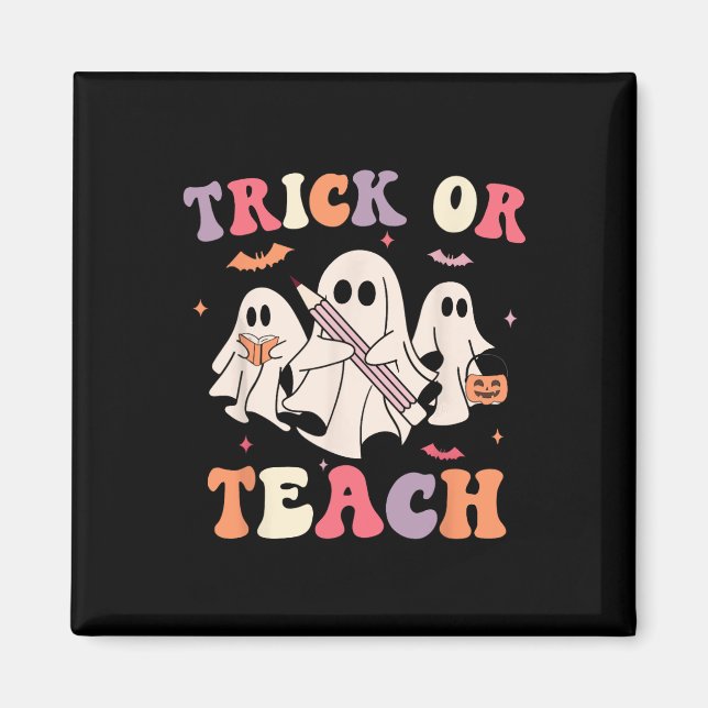 Íman Docente De Groovy Halloween Trick Ou Teach Flor (Frente)