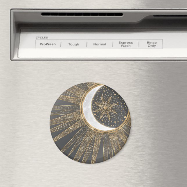 Íman Dodles Dourados Elegantes Sun Moon Mandala Design (In Situ (Dishwasher))