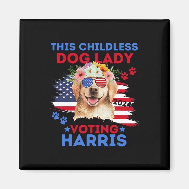 Íman Dog Lady Vote Kamala Harris 2024 Retriever Ouro (Frente)