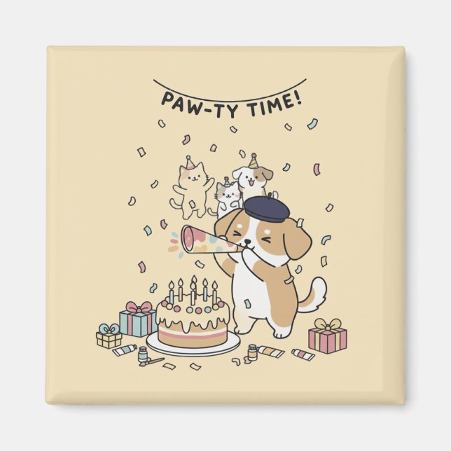 Íman Dog With Party Horn Cute Kawaii Home Decor Art (Frente)