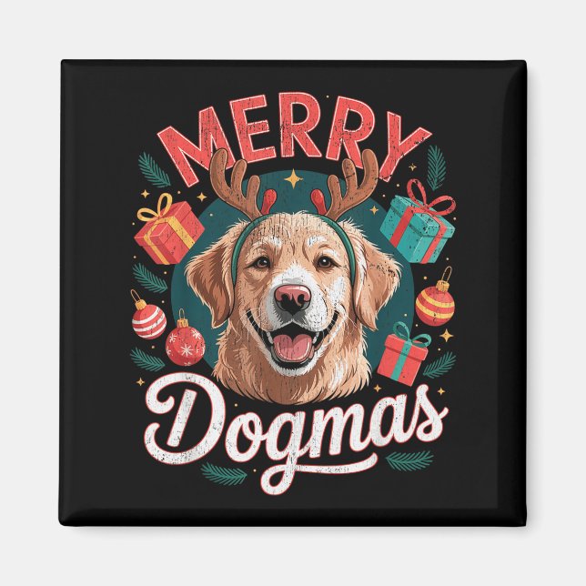 Íman Dógmas Alegres Cachorro Engraçado Chapéu de Papai  (Frente)