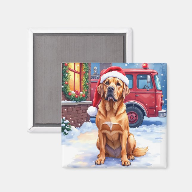 Íman Dogue de Bordeaux Firefighter Station Santa Hat (Front/Back)