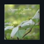 Íman Dogwood Flowers Personalized Wedding<br><div class="desc">Lovely pair of spring time white wild dogwood blossoms flower photography by Susan wedding favor refrigerator magnet. Fill in your information in the template. Make more changes to text and font size, style, and color by clicking on Customize. This design is available on many products in my gallery. Please visit...</div>