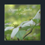 Íman Dogwood Flowers Personalized Wedding<br><div class="desc">Lovely pair of spring time white wild dogwood blossoms flower photography by Susan wedding favor refrigerator magnet. Fill in your information in the template. Make more changes to text and font size, style, and color by clicking on Customize. This design is available on many products in my gallery. Please visit...</div>