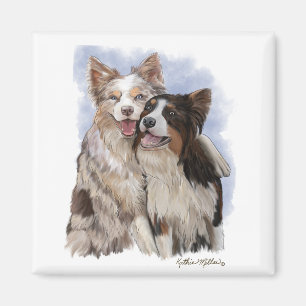 Íman Dois amigos Border Collie de desenho animado
