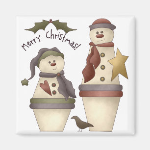 Íman Dois bonecos de neve bonitos:: Design do Feliz