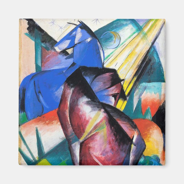 Íman Dois cavalos vermelhos e azuis de Franz Marc (Frente)