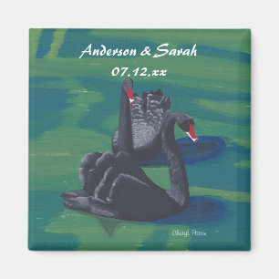 Íman Dois Cisnes Negros Nadando Magnetos Personalizados