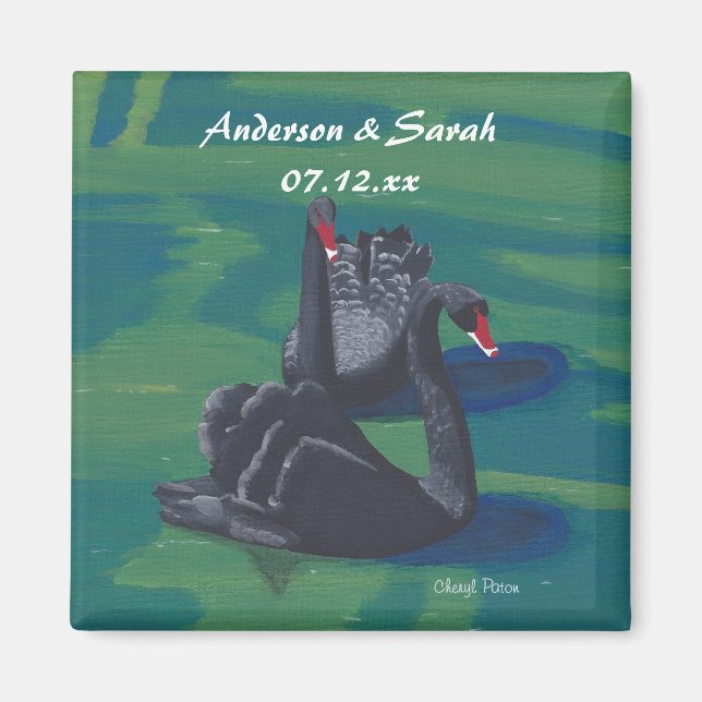 Íman Dois Cisnes Negros Nadando Magnetos Personalizados (Frente)