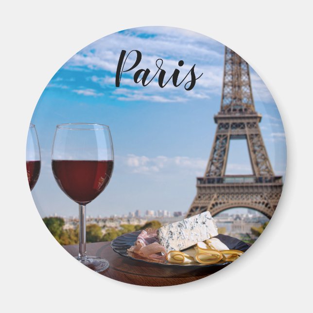 Íman Dois copos de vinho no café em Paris (Frente)