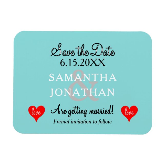 Íman Dois Corações Casamento Azul Seafoam (Horizontal)