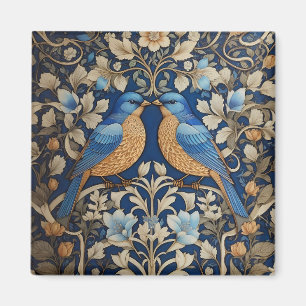 Íman Dois Elegantes Pássaros Azuis William Morris Inspi
