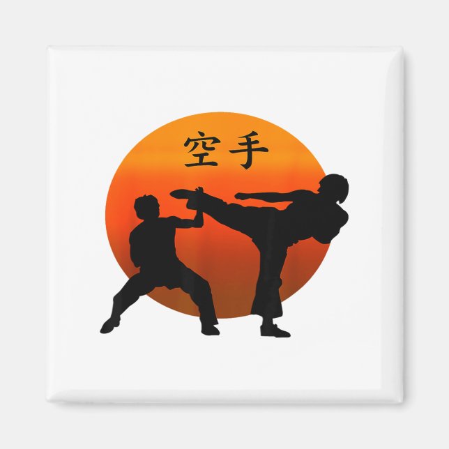 Íman Dois Lutadores de Karate Com Sol Nascente e Karate (Frente)