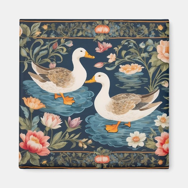 Íman Dois Patos Elegantes William Morris Inspirado (Frente)