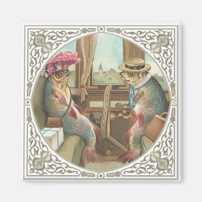 Íman Dois peixes antropomórficos num comboio (Frente)