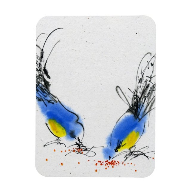 Íman Dois pequenos titmouses bicando grãos. Caligrafia (Vertical)