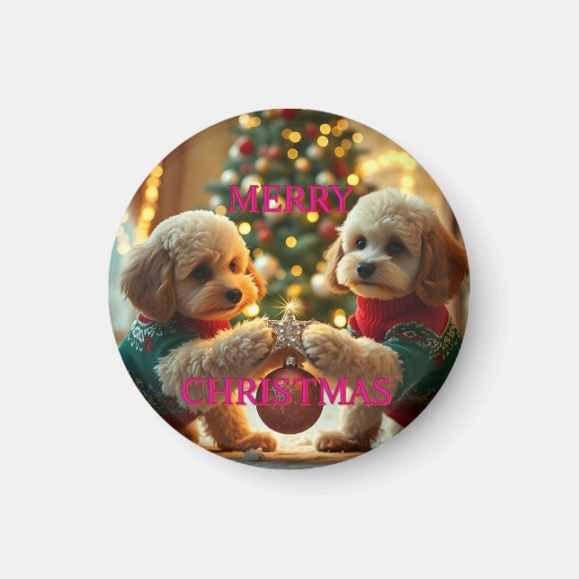 ÍMAN DOIS POODLES COMEMORANDO O NATAL (Frente)