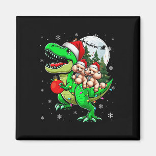Íman Dois Poosles Xmas Andando Em Renas T-rex Filhos