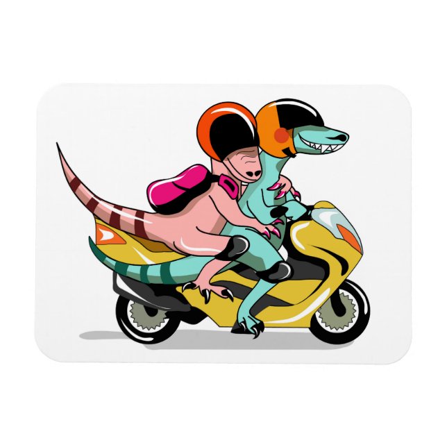 Íman Dois Raptores De Cartoon Andando Um Patinete De Mo (Horizontal)