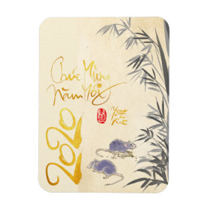 Íman Dois ratos Bamboo Vietnamita Ano Novo 2020 VFM