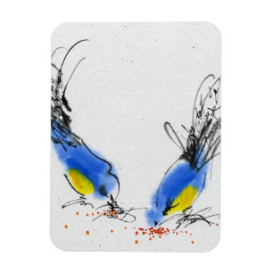Íman Dois titmouses pequenos que pecking a grão.