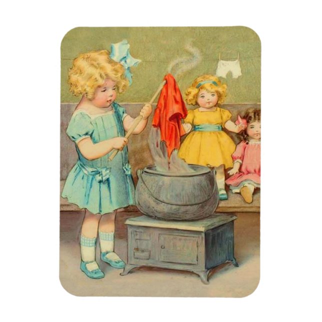 Íman Dolly Laundry Girl Vintage Brincando Bonecas (Vertical)