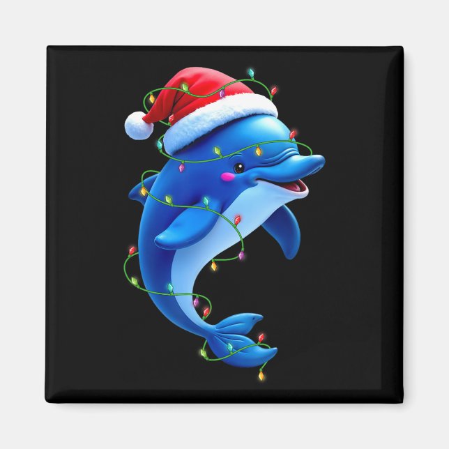 Íman Dolphin Santa Hat Árvore de Natal Engraçado Luz Xm (Frente)