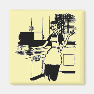 Íman Dona de casa retrô dos anos 50 na cozinha