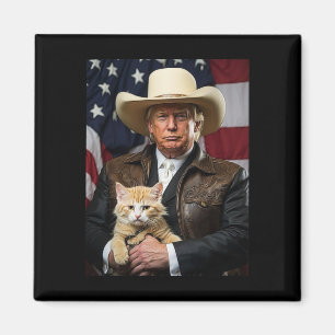 Íman Donald Trump Cat Shirt Cowboy American Flag Engraç