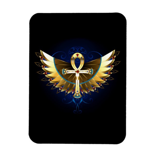 Íman Dourada Ankh com Asas (Vertical)