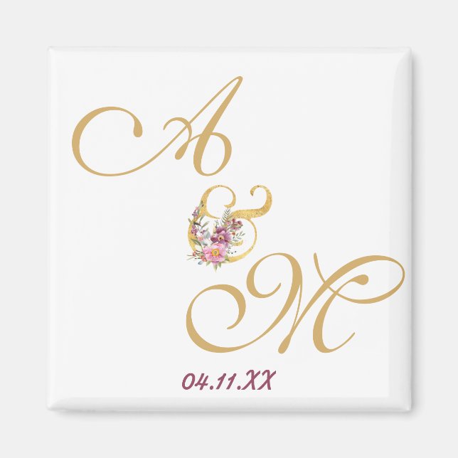 Íman Dourada letra MONOGRAM WEDDING PERSONALIZADA (Frente)