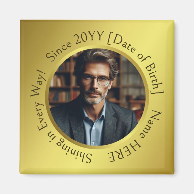 Íman Dourado brilho personalizado de fotos multiOcasião (Frente)