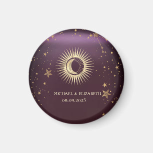 Íman Dourado Celestial Sol E Lua Estrelas Borgonha